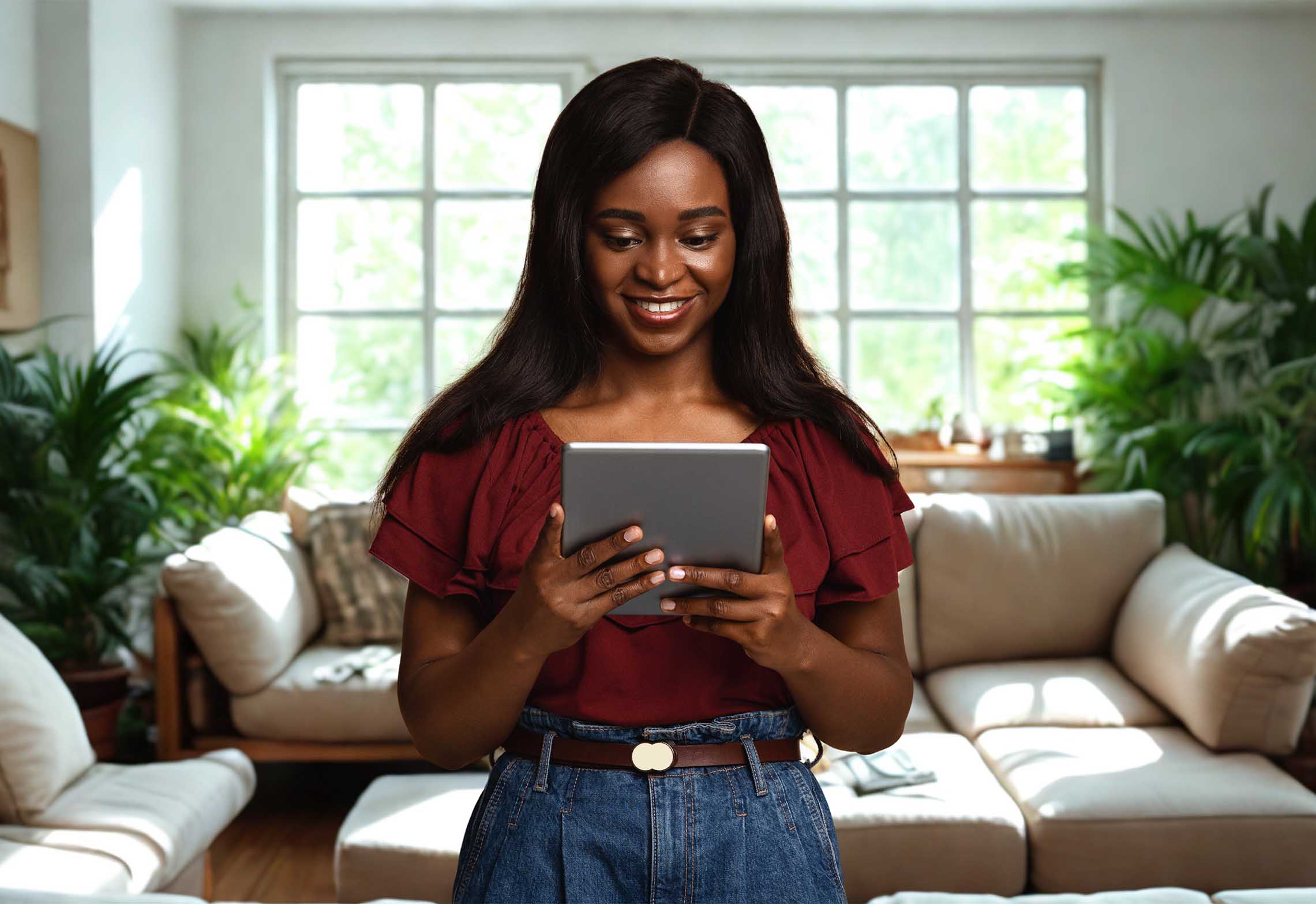 Woman Ipad Living Room